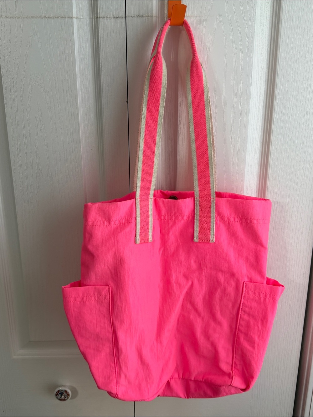 Universal Thread Hot Pink Canvas Tote with Cream-Trim Handles